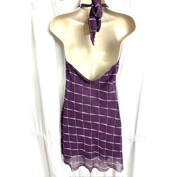 RAG Women Y2K Purple Geometry Squares Coquette Baby Doll Halter Short Dress L - Picture 4 of 7